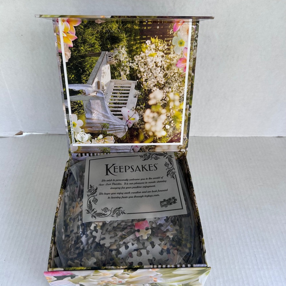 Sure-Lox Keepsakes Garden Bench Floral Jigsaw Puzzle 18204MSDG White‎ Green New